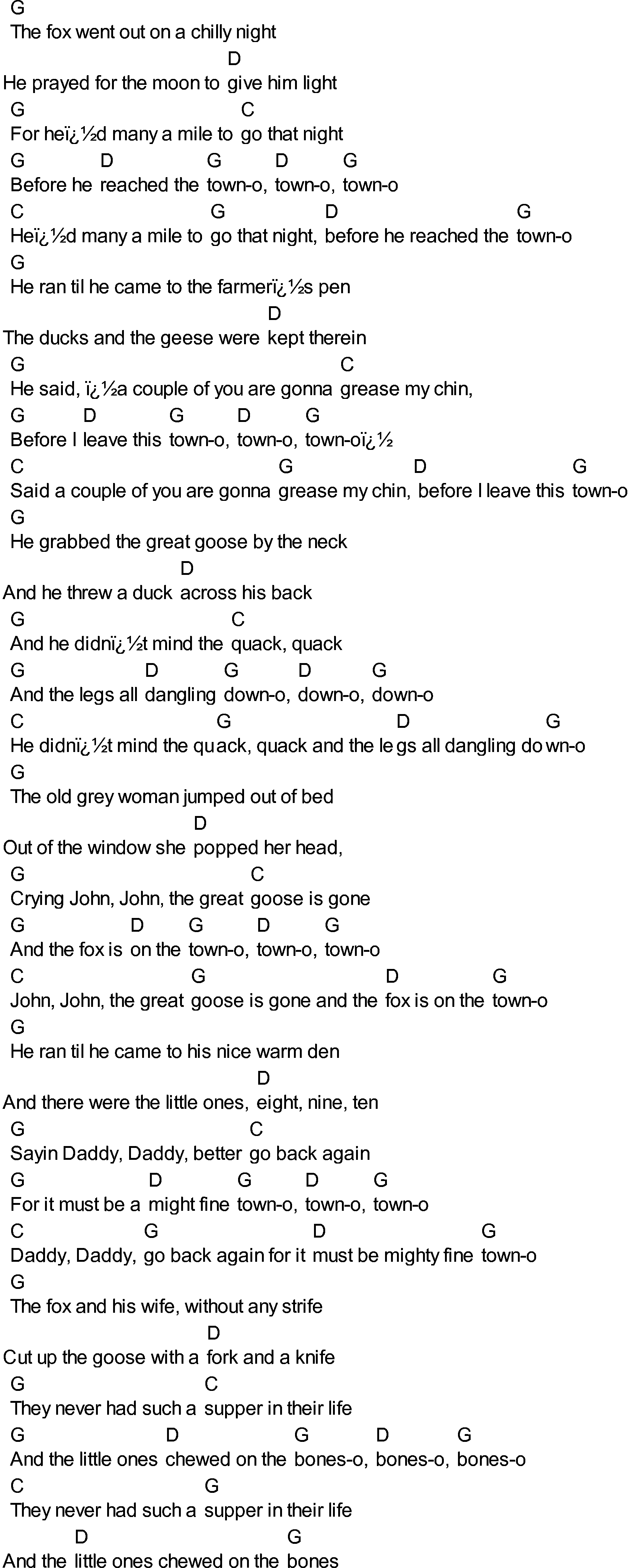 Bluegrass songs with chords - The Fox
